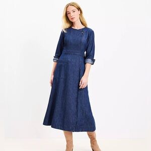 sachin and babi light blue dress Blue Sleeveless Denim-Style Waistband Dress with Single Row Multi-Button  Long Design